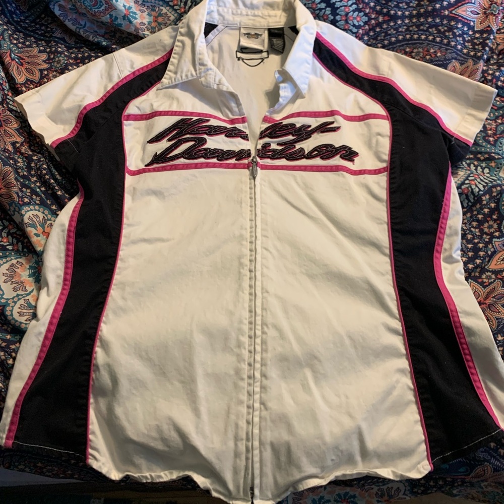 Harley Davidson zip front women’s XL jersey style shirt.
